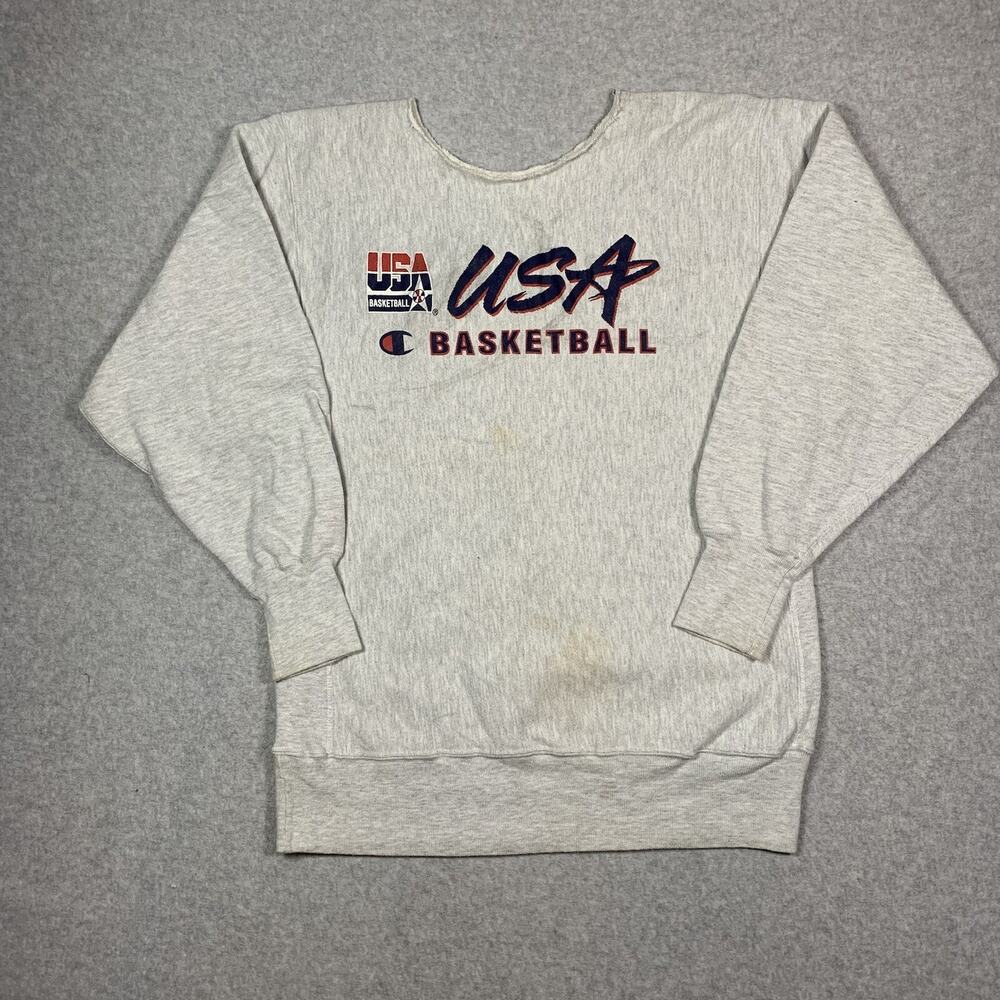 Vintage USA Basketball Crewneck Sweater Adult Size Large Champion Reverse Weave